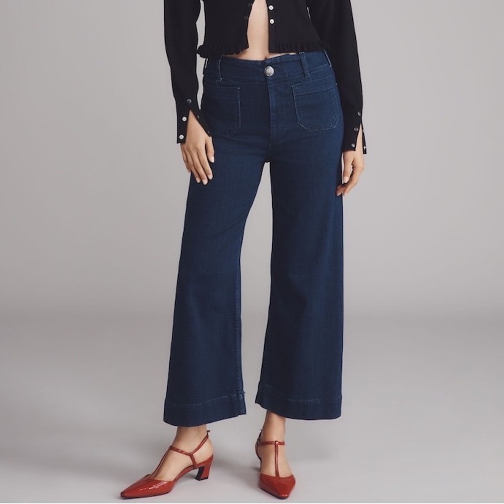 Maeve The Colette Pants Women 28 Indigo Blue Wide Leg High Rise Cropped Denim